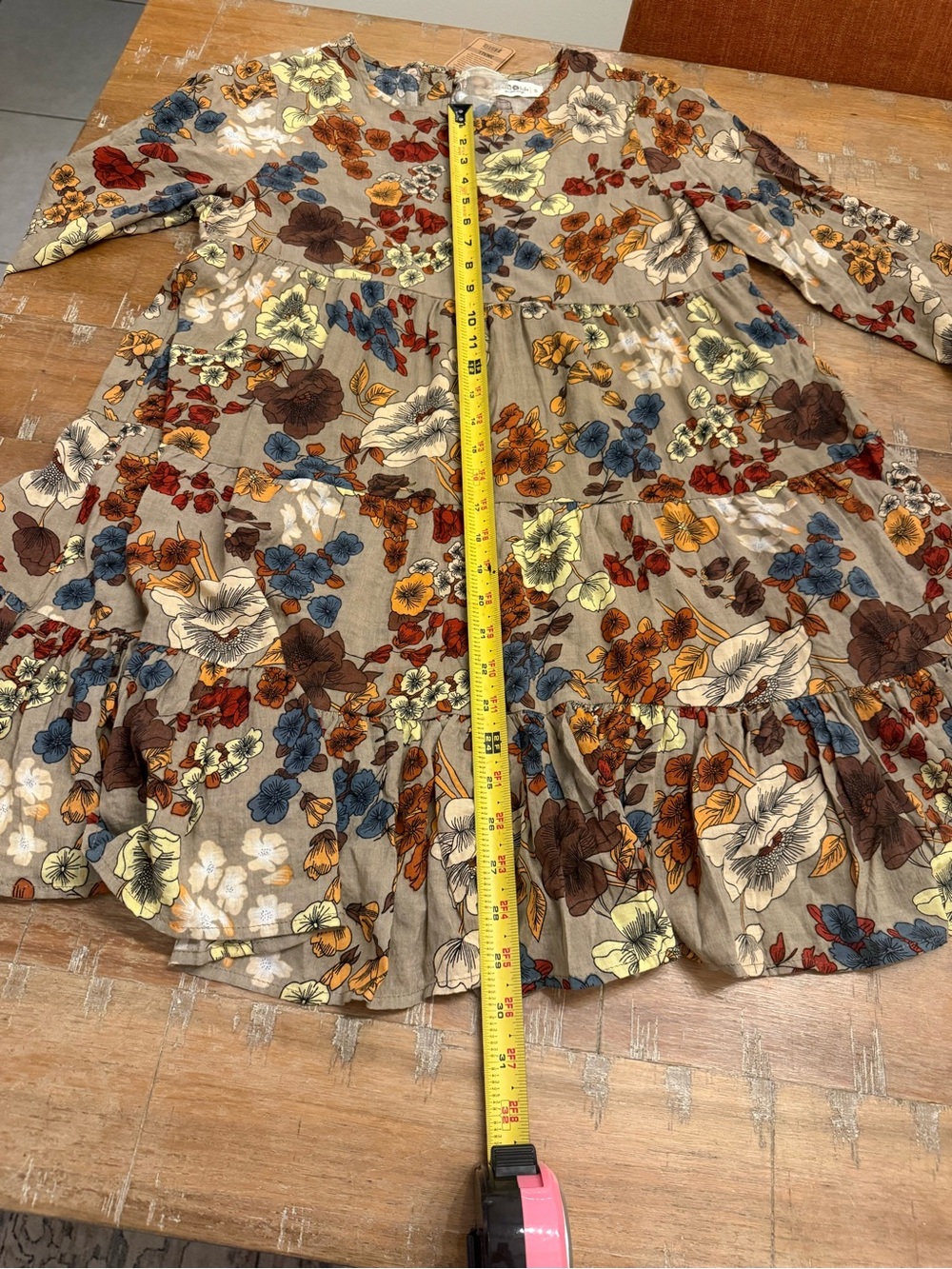 NATURAL LIFE Floral Tiered Dress in Olive with Yellow, Blue & Rust Flowers - Picture 12 of 12
